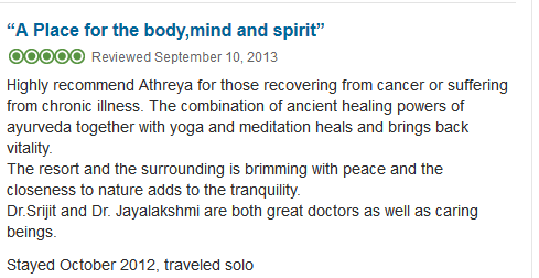 Athreya Ayurvedic Resort India Testimonial Athreya Ayurvedic Resort India Testimonial